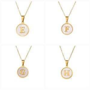 SHELL INITIAL PENDANT NECKLACE stainless steel gold plated E F G or H